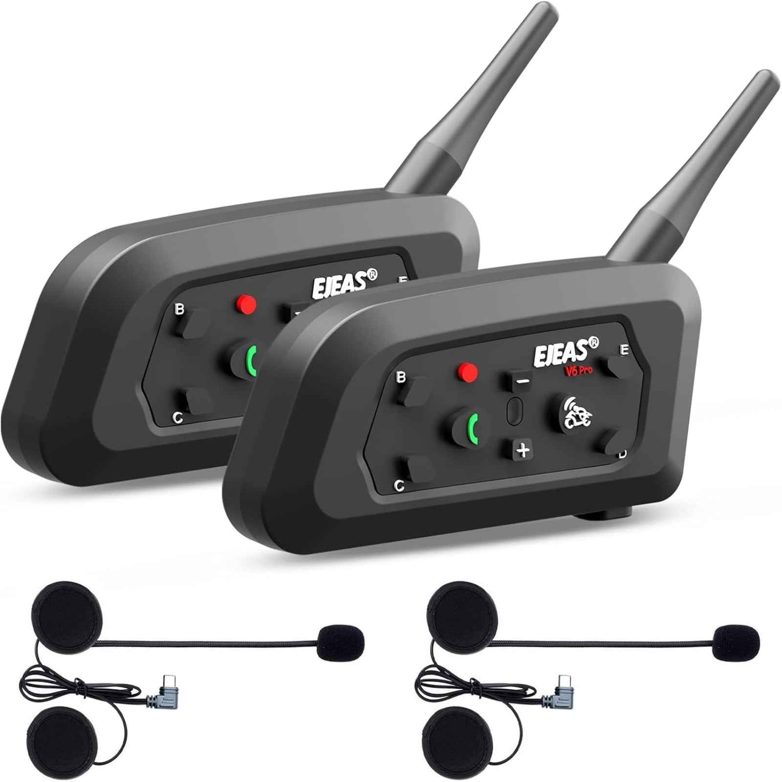 EJEAS V6 Pro Plus Bluetooth Helmet Intercom (2 Units) – 2‑Rider, 800 m Range
