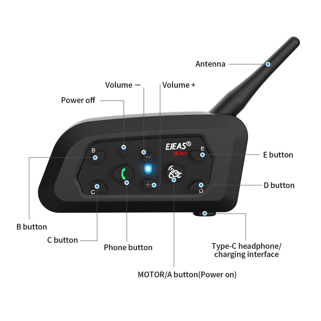EJEAS V6 Pro Plus Bluetooth Helmet Intercom (2 Units) – 2‑Rider, 800 m Range