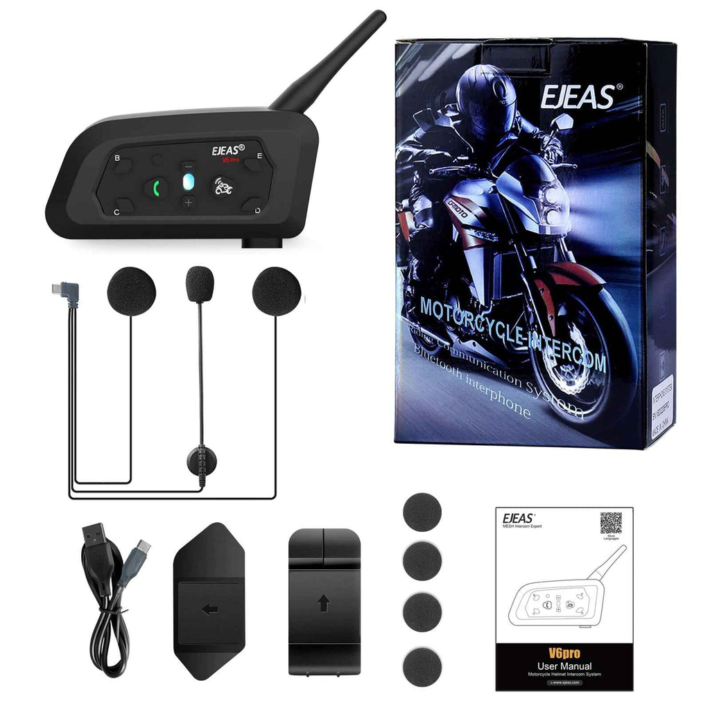 Ejeas V6 Pro Plus Multi-Rider Bluetooth Intercom - DSP Noise Cancellation, 800m Range, 18Hr Battery With 1-Year Warranty