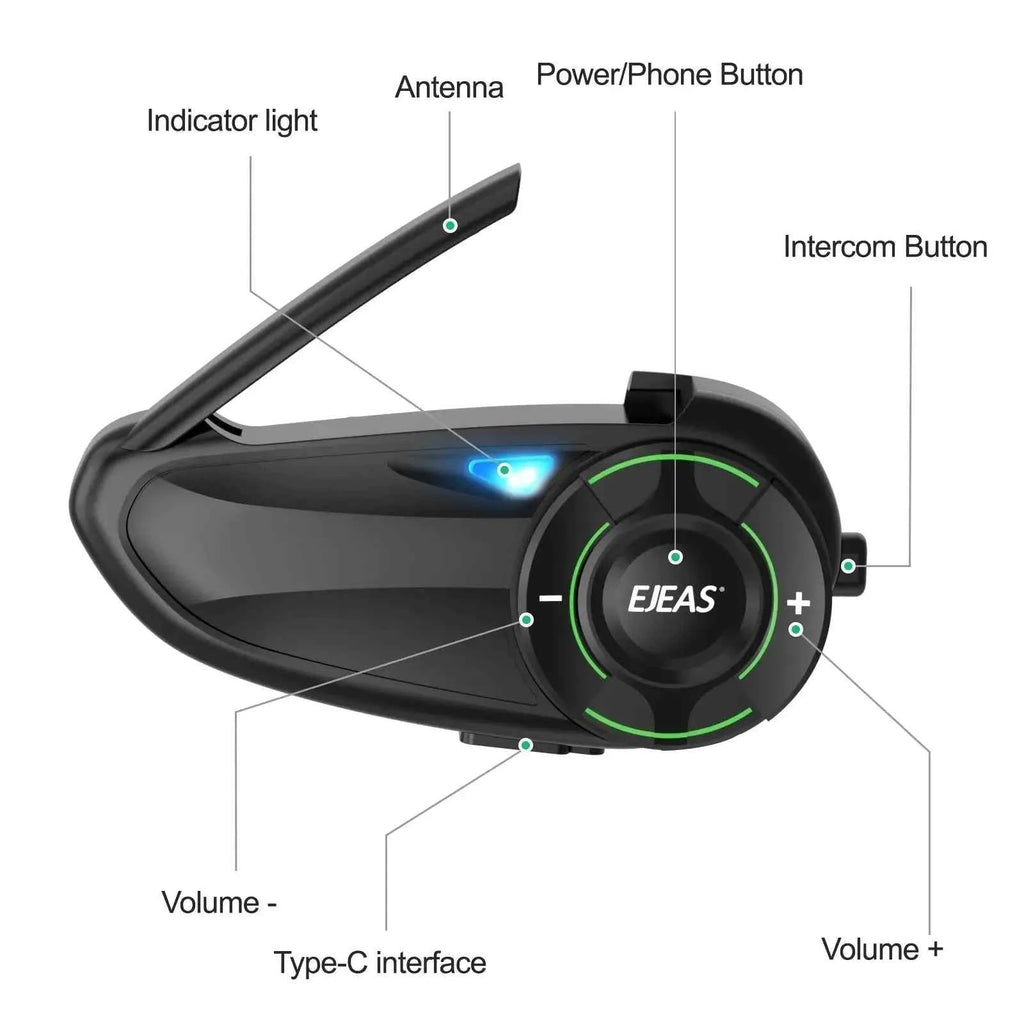 EJEAS Q8 5G Mesh Helmet Intercom – 6‑Rider Group Talk, 1‑Year Warranty, for Touring Riders & Groups