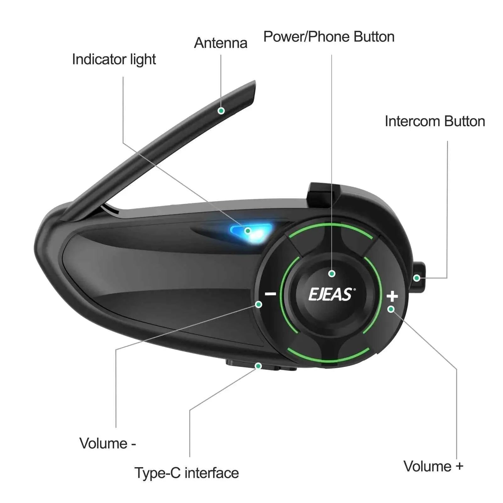 EJEAS Q8 5G Mesh Helmet Intercom – 6‑Rider Group Talk, 1‑Year Warranty, for Touring Riders & Groups