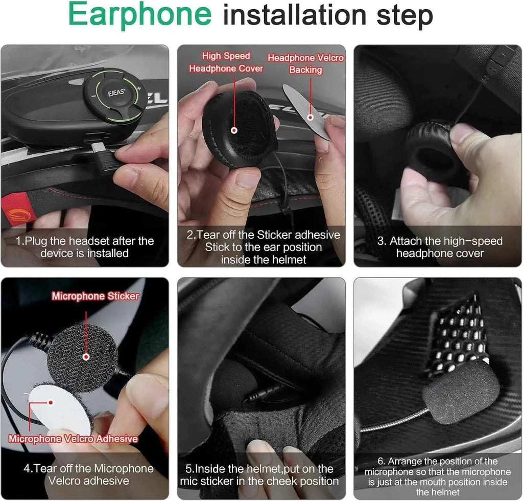 EJEAS Q8 5G Mesh Helmet Intercom (2 Units) – 6‑Rider, 1‑Km Range