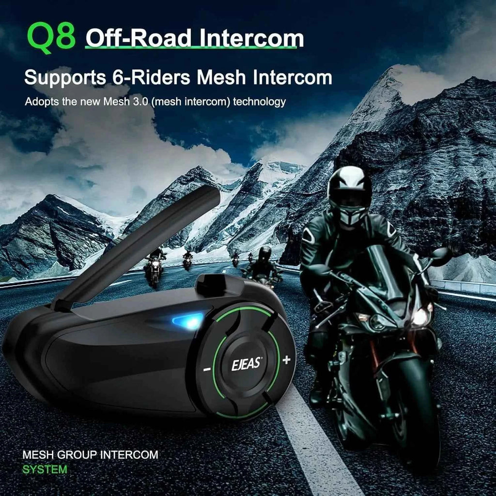 EJEAS Q8 5G Mesh Helmet Intercom – 6‑Rider Group Talk, 1‑Year Warranty, for Touring Riders & Groups