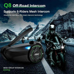 EJEAS Q8 5G Mesh Helmet Intercom – 6‑Rider Group Talk, 1‑Year Warranty, for Touring Riders & Groups